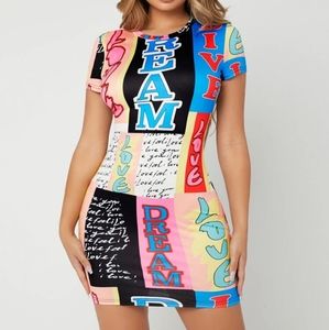 ❤New! Multicolor Graphic Bodycon Mini Dress